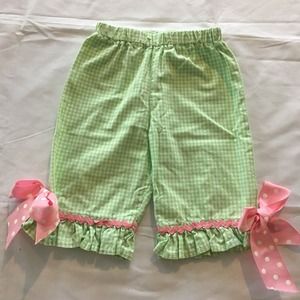 Giggle Boxes Kids Girls Sz 24 Mo Green Plaid Ruffle Bottom Bow Pants Boutique